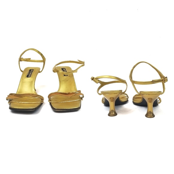 Bruno Magli Couture Gold Square Toe Kitten Heels 8 - Picture 4 of 7